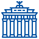 Blaues Linien-Icon des Brandenburger Tors aus Frontalperspektive