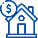 Logo Flexmakler stilisiertes Haus mit Dollarzeichen im Kreis