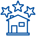 Icon eines Haussymbols mit drei Sternen darüber als Symbol für hohe Immobilienbewertung