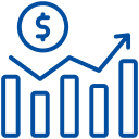 Icon mit aufsteigendem Balkendiagramm und Dollar-Münze als Symbol für Finanzwachstum
