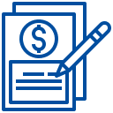 Stilisierte Grafik mehrerer Dokumente mit Dollarzeichen und einem Bleistift als Symbol für Finanzunterlagen
